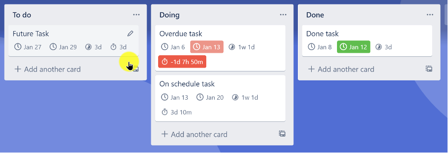 Card duration shown by Trello Power-Up